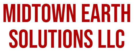 The logo for midtown earth solutions llc is red on a white background.