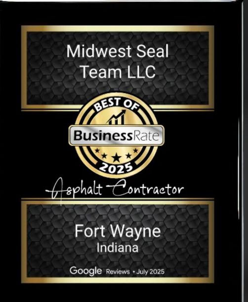 Image showing a picutre of an award for the best rated sealcoating company in Fort Wayne, In.  You can see customer reviews on the image as well.