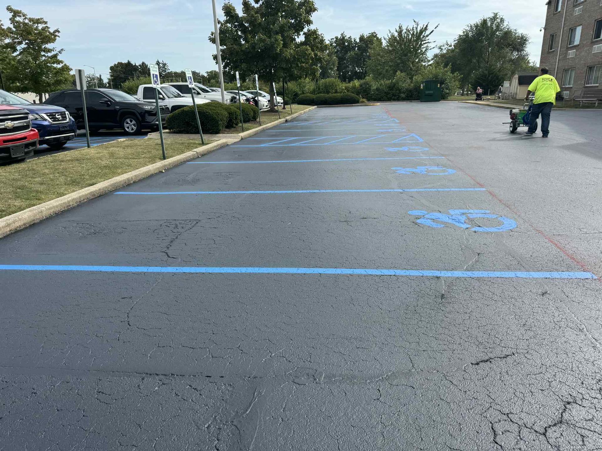 Picture from Midwest Seal Team, emphasizing their parking lot striping services available for commercial parking lots in Fort Wayne, IN.

