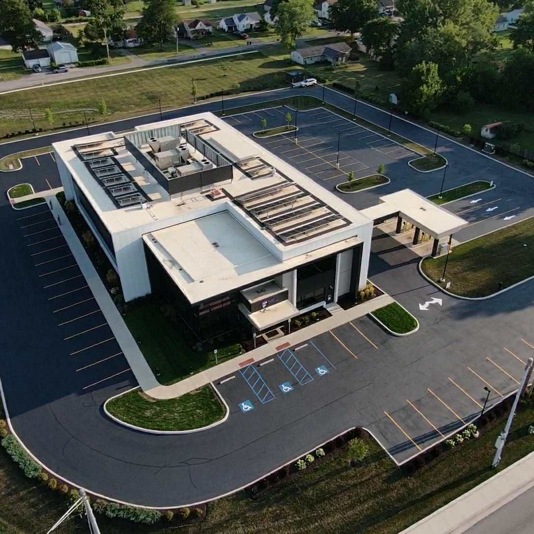 Image of a parking lot in Fort Wayne, IN that was striped by Midwest Seal Team. 