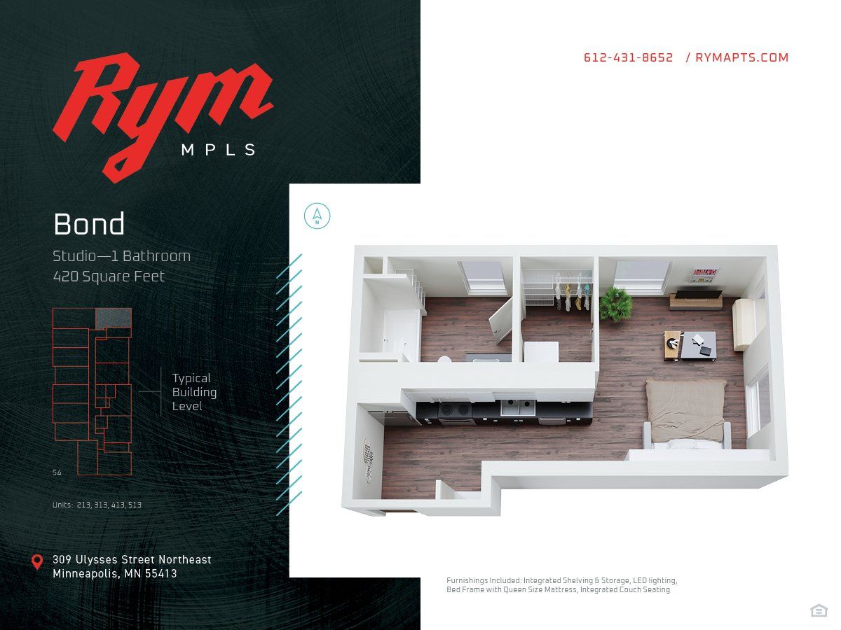 Bond Studio Floorplan – RYM Apartments, MPLS Apt for Rent