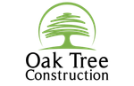 Green logo: Oak tree graphic within a green circle, with "Oak Tree Construction" below in black text.