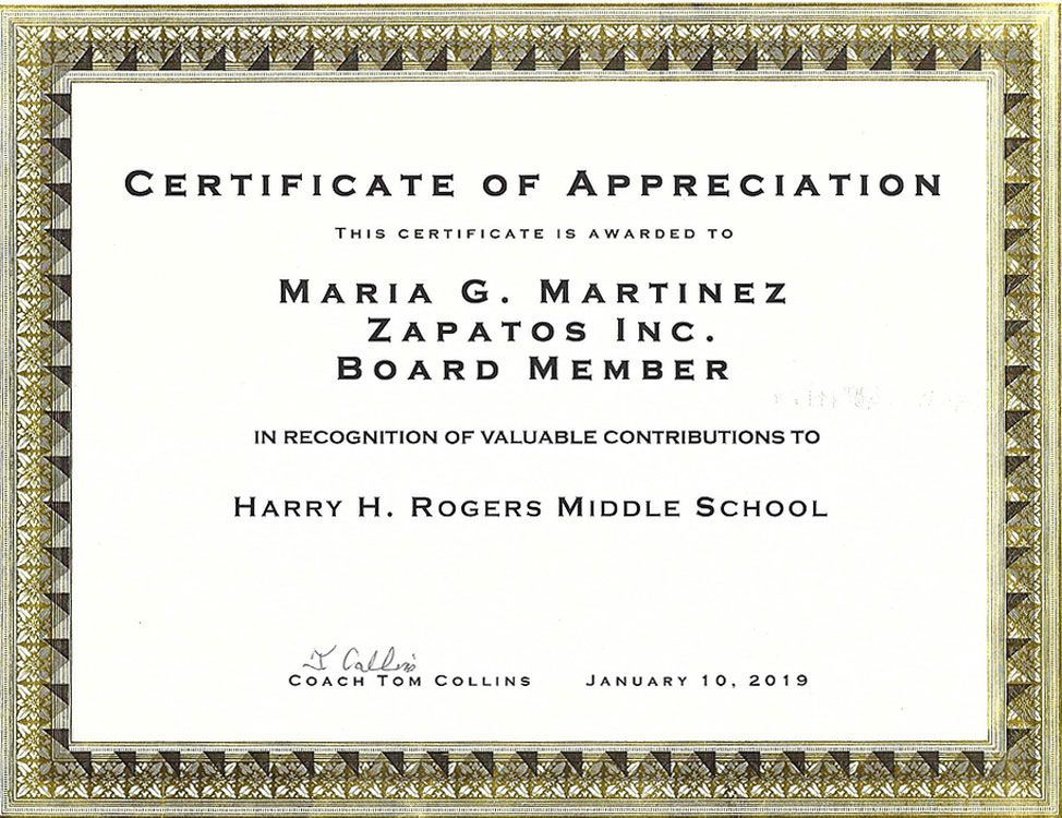 Rogers Middle School Certificate