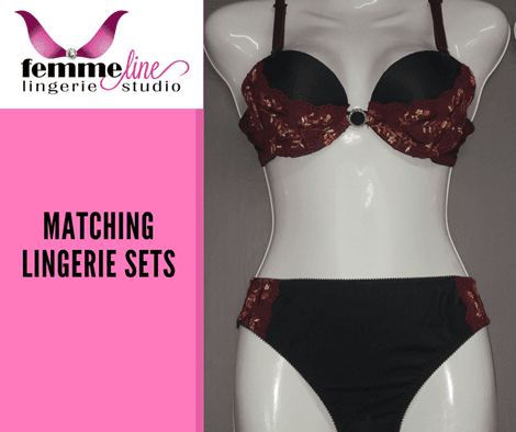 Black & Wine Red Matching Lingerie Set