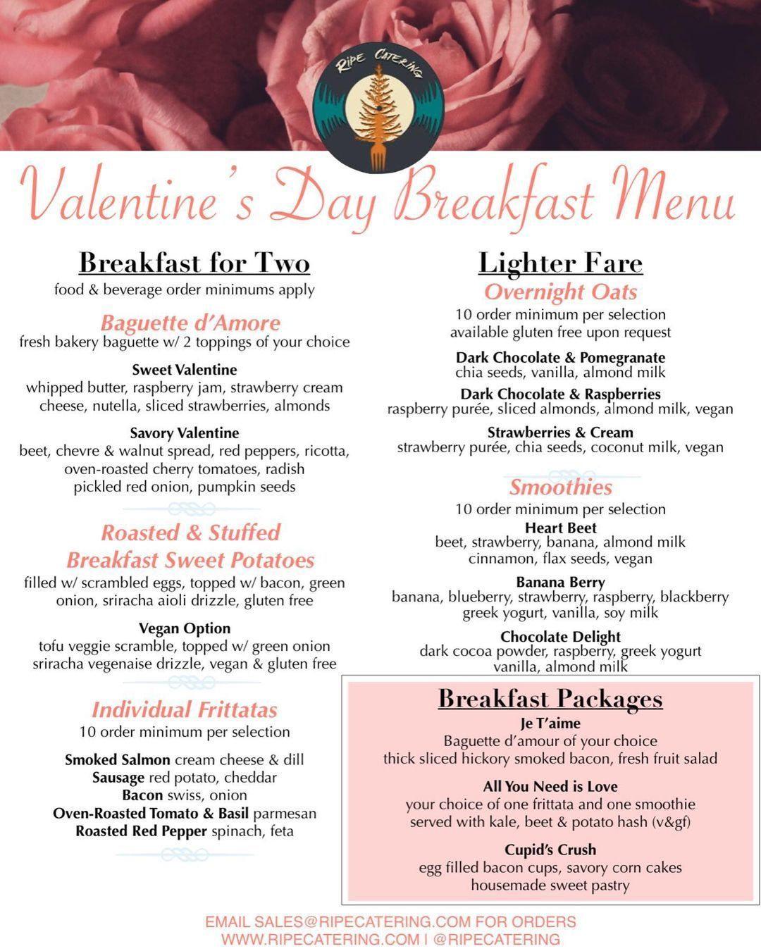 A menu for valentine 's day breakfast for two
