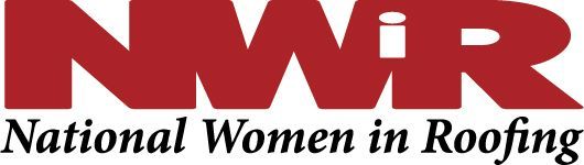 The logo for national women in roofing is red and black.