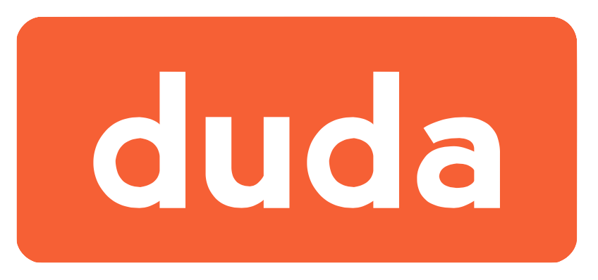 The logo for duda is orange and white on a white background.