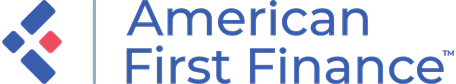 Logo of American First Finance, with a blue and red geometric design. | We Fix Cars