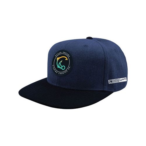A blue baseball cap with a logo on the front