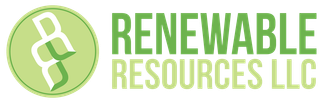 the logo for renewable resources llc is green and white .