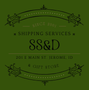 Green logo for SS&D shipping services & gift store. Contains text "SINCE 2001," "201 E MAIN ST. JEROME, ID".