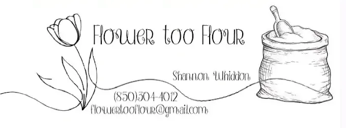 A black and white drawing of a flower and a bag of flour.