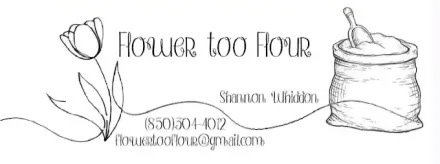 A black and white drawing of a flower and a bag of flour.