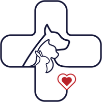 A dog and a cat are in a cross with a heart.