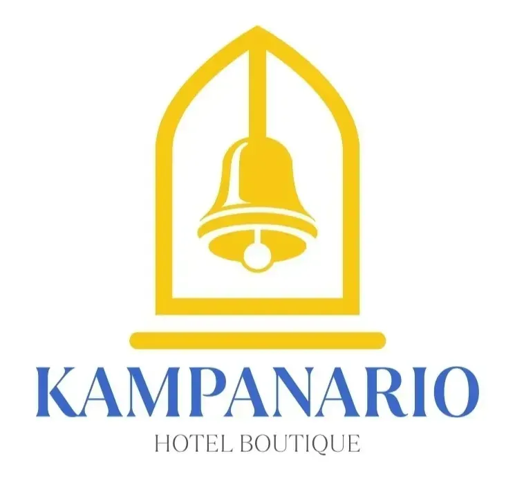A yellow and blue logo for kampanario hotel boutique