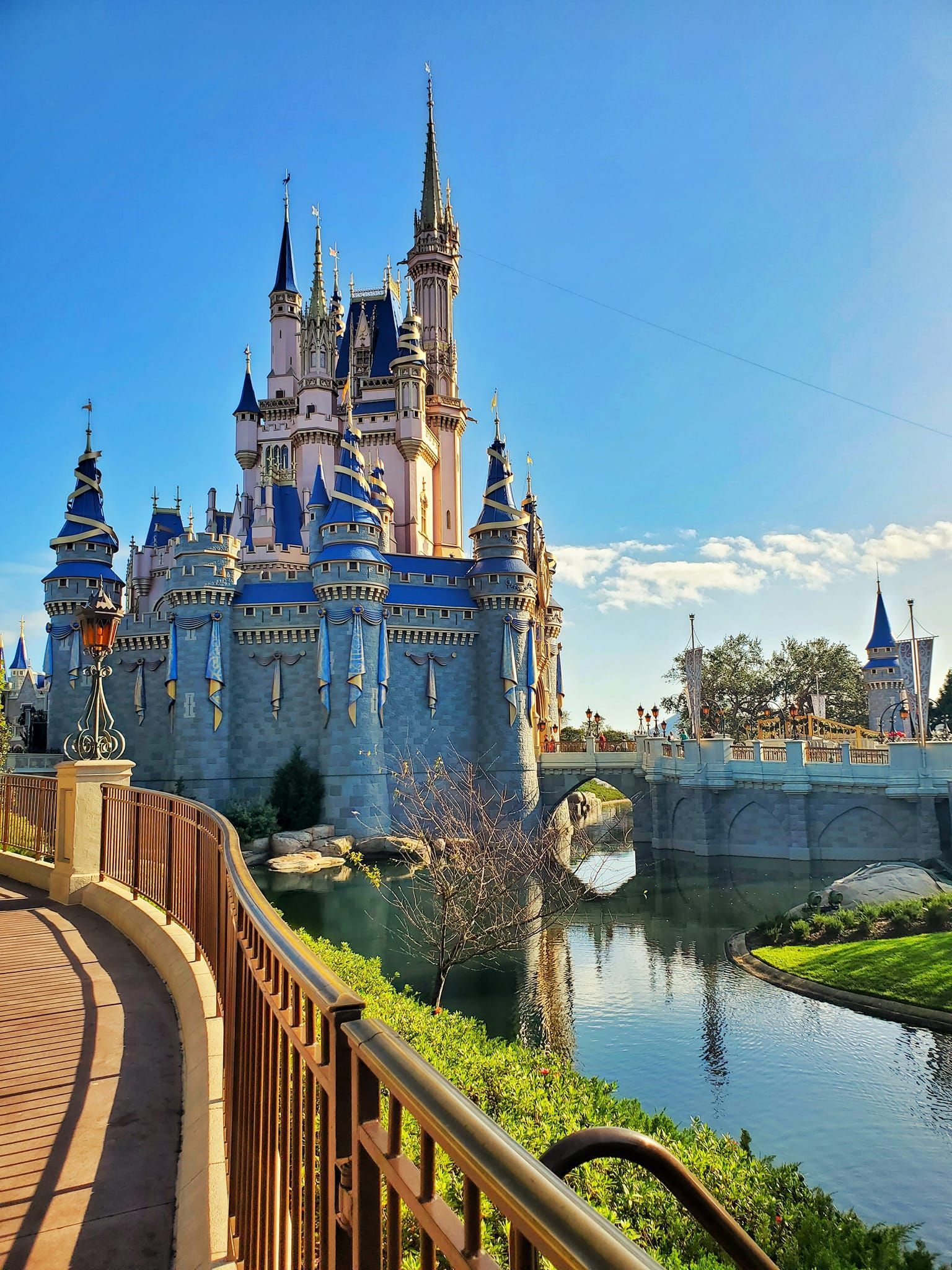 A large castle with a river in front of it