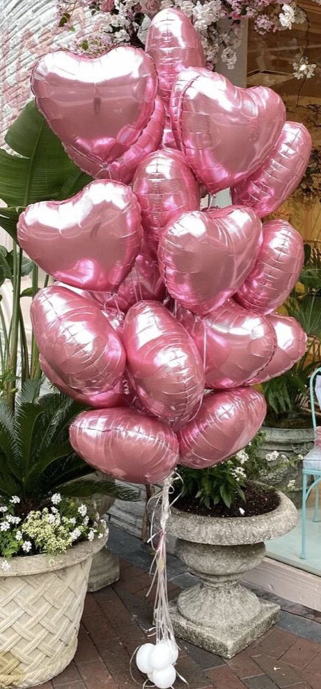 Pink Foil Mylar heart balloons for valentines day. galantine's day. 