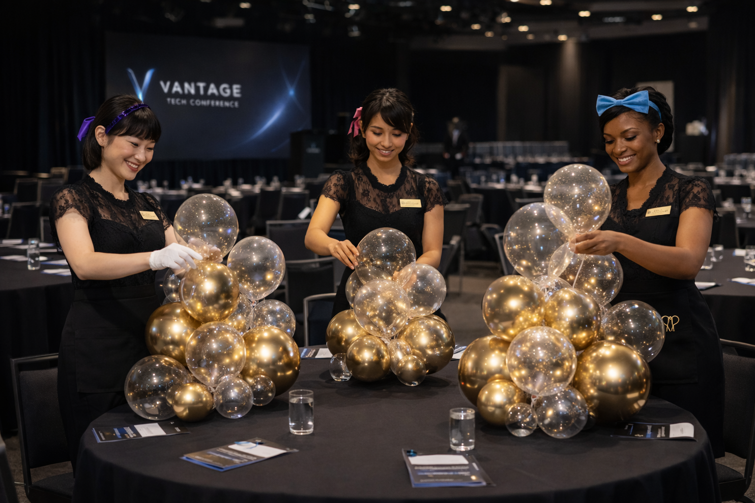 Balloon Concierge team setting up corporate balloon installation in Los Angeles