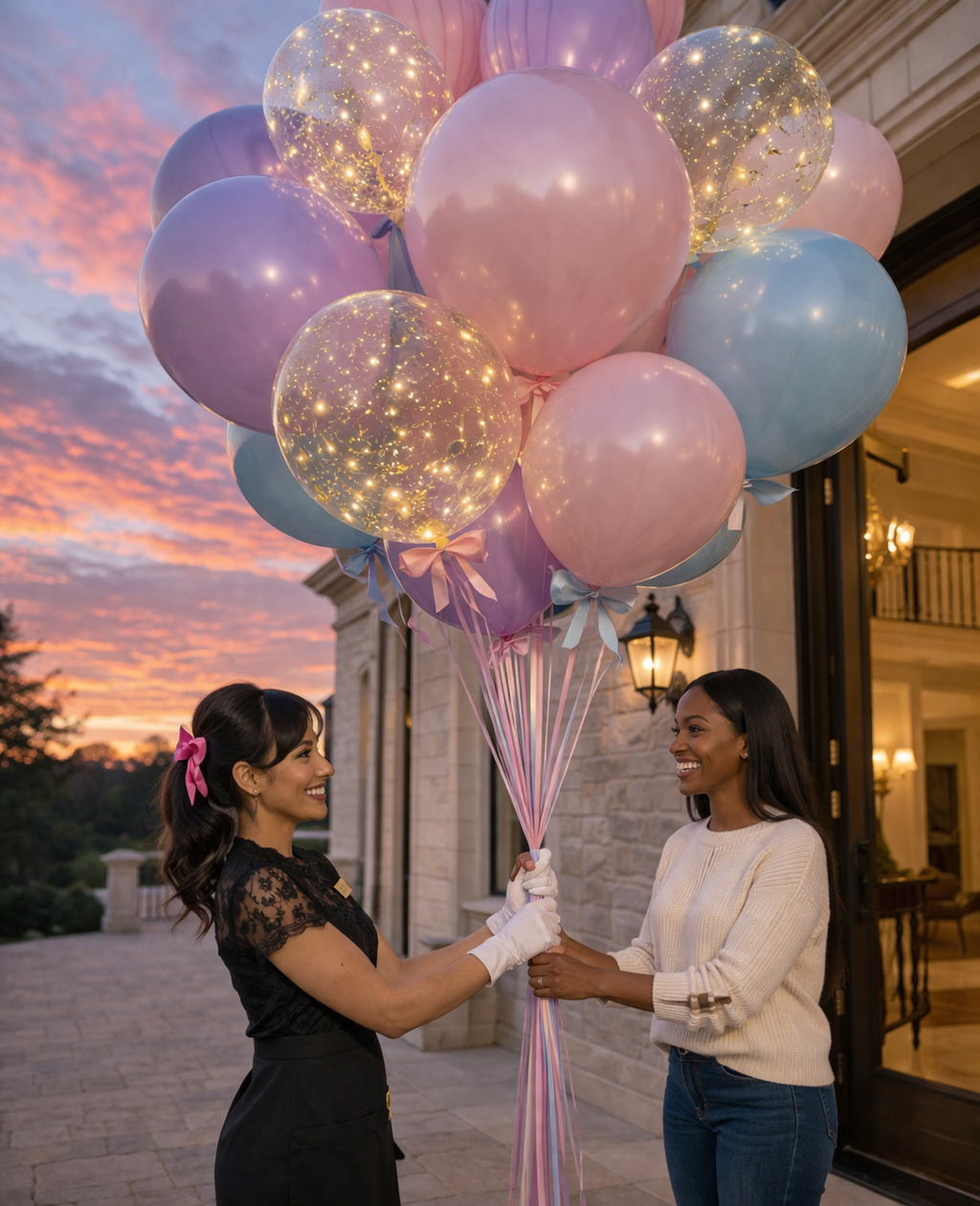 Mother's Day balloon bouquet delivery Los Angeles — elegant pink floral balloons