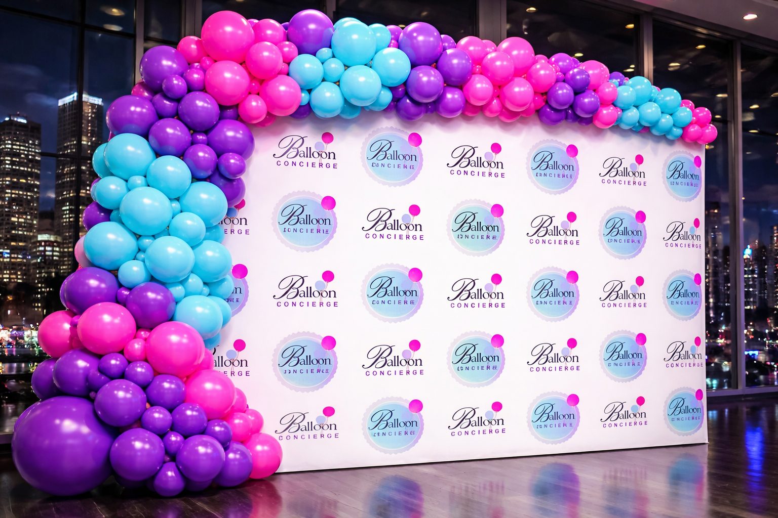 Custom balloon backdrop wall installation Los Angeles event by Balloon Concierge