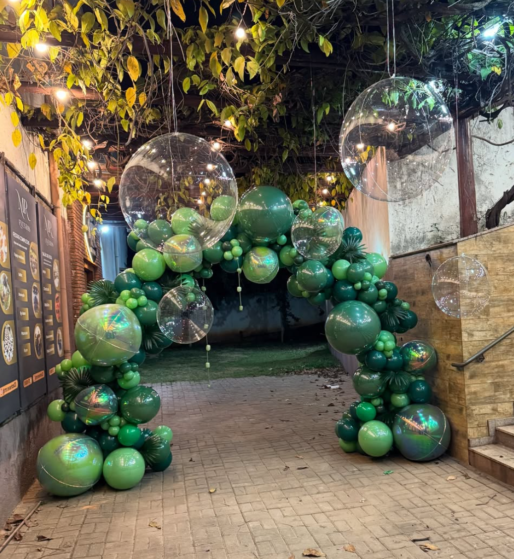 green balloons organic garland arch clear 