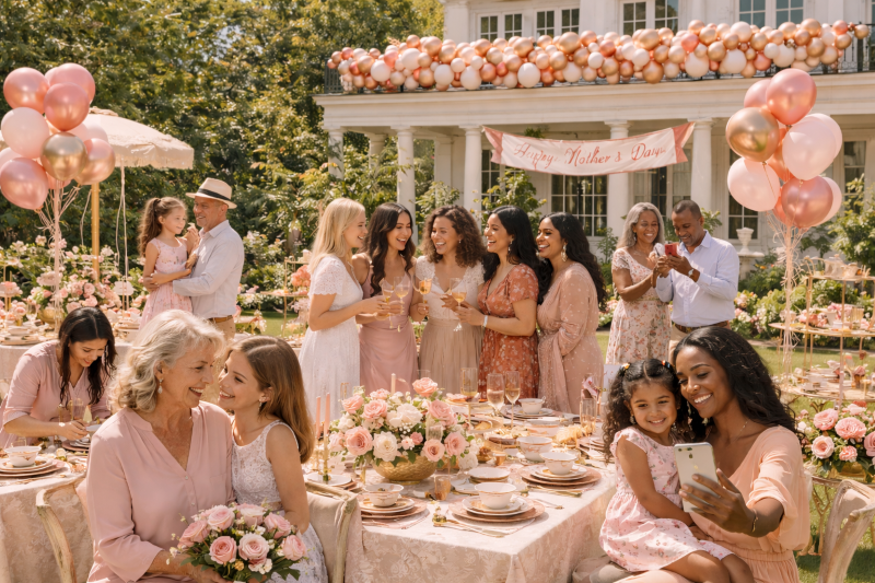 Mother's Day balloon delivery Los Angeles — luxury pink and gold balloon bouquet by Balloon Concierge