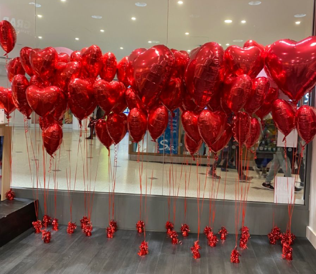 red heart balloons valentine's day floor balloon  bouquet delivery los angeles