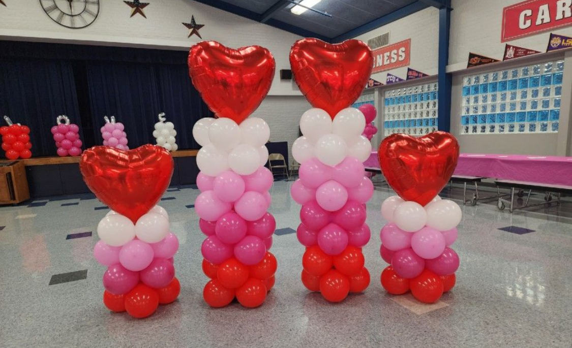 Red Pink and white valentine's day balloon heart columns delivery Los Angeles