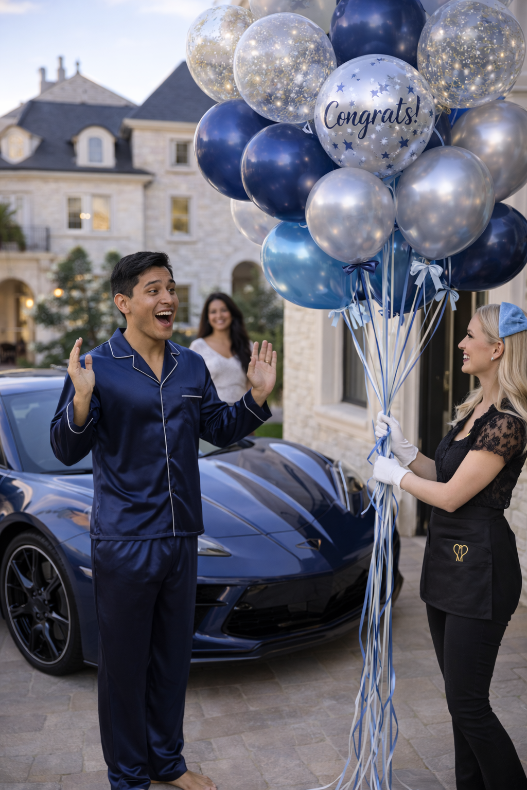 Surprise balloon installation reaction Los Angeles private home