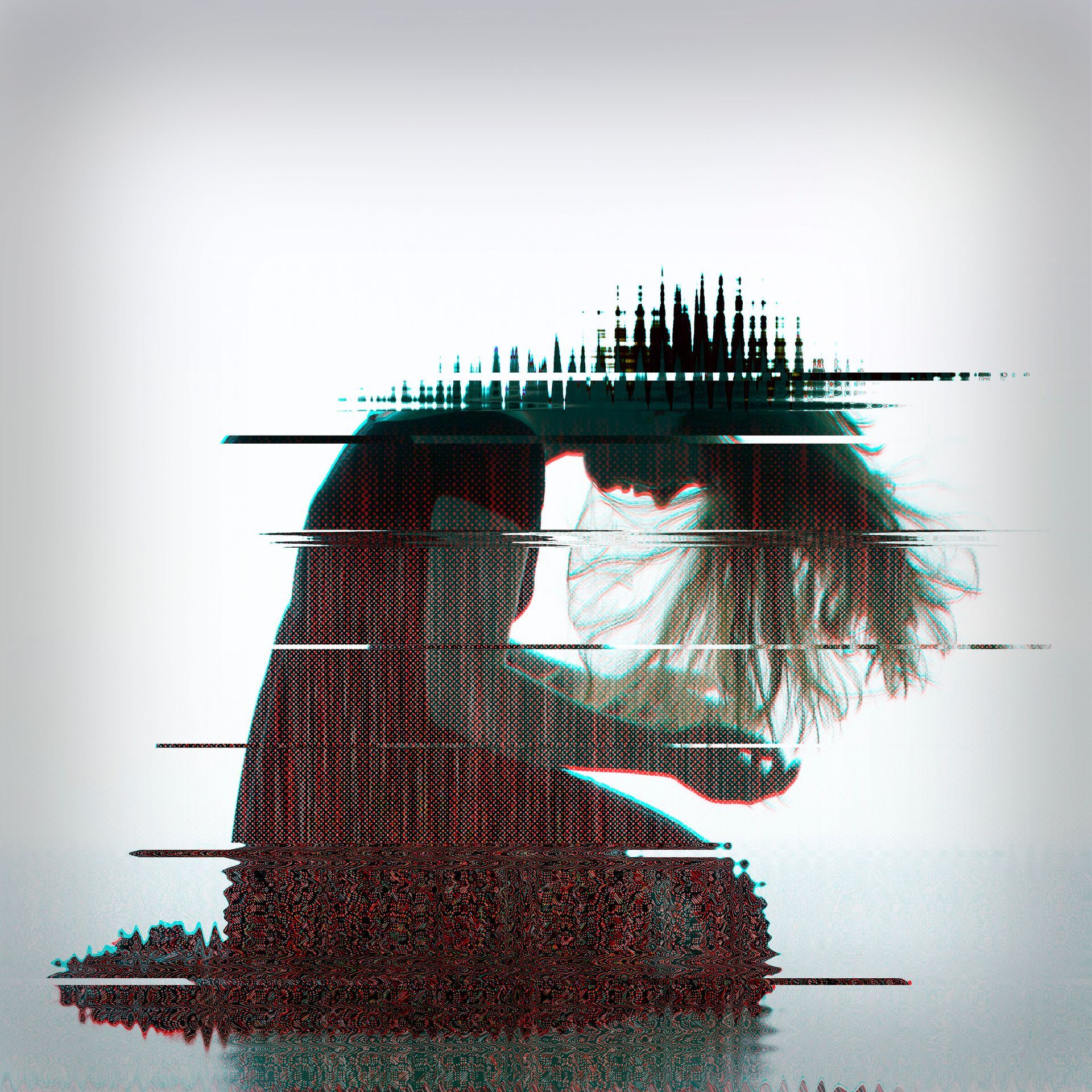 A silhouette of a person with a glitch effect