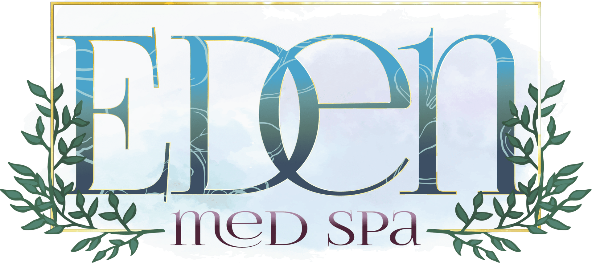 Logo for Eden Med Spa with teal text and floral accents.