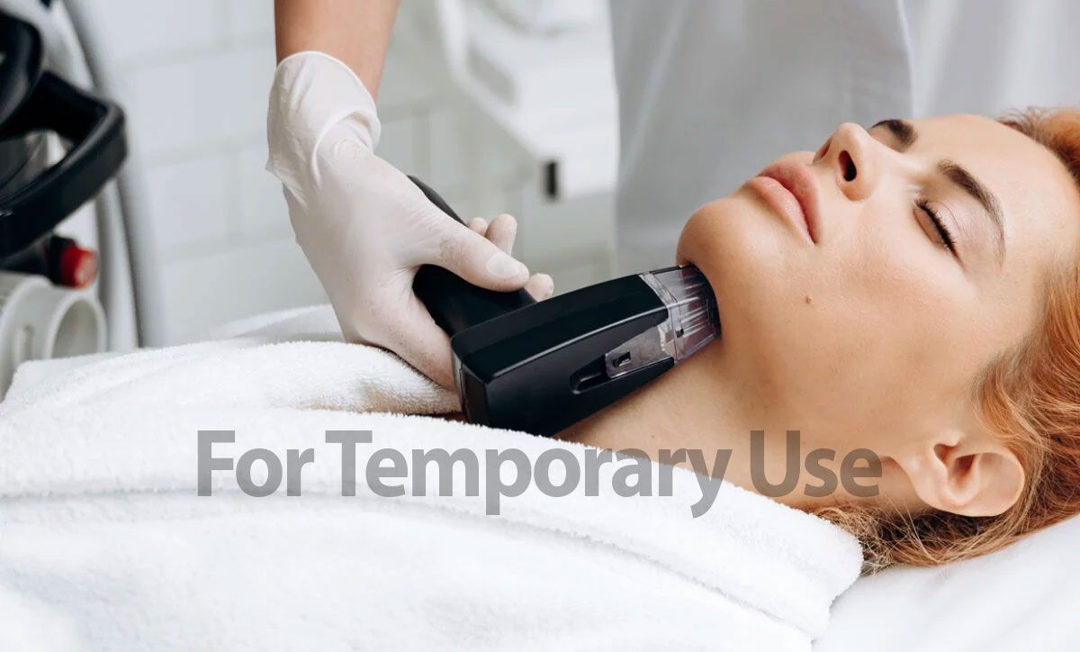 A person receives a skin treatment on their neck, in a medical setting.