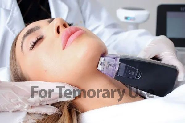 Woman receiving a cosmetic skin treatment on her neck.