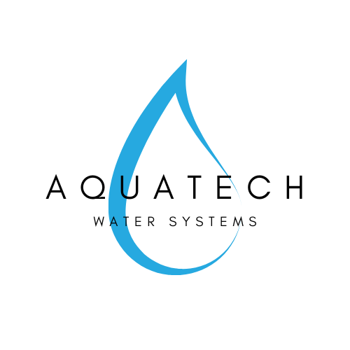 The aquatech water systems logo is a drop of water.