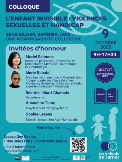 Affiche pour la conférence « L'enfant invisible : violences sexuelles et handicap ». Présentation des intervenants, date, heure et lieu.