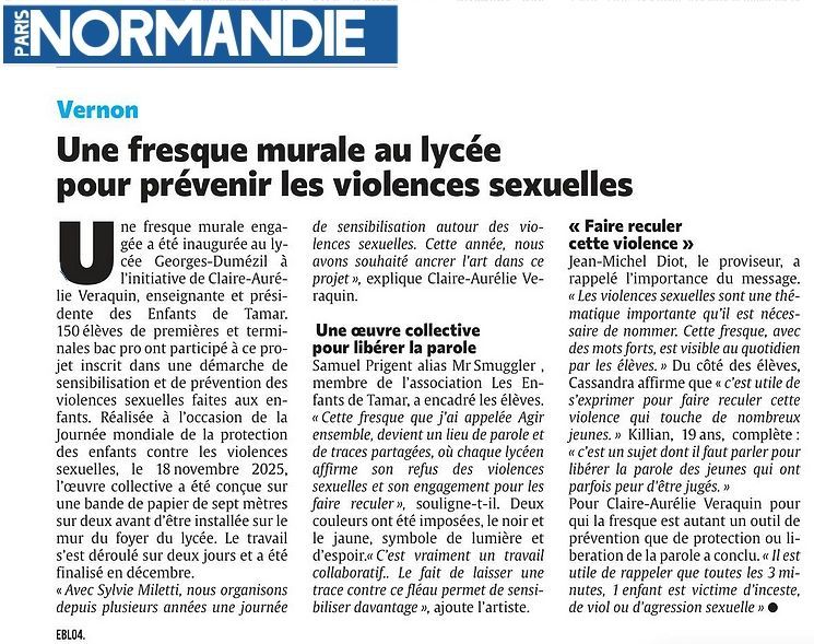 Article en français sur une fresque murale dans un lycée pour prévenir les violences sexuelles.