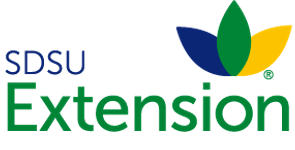 A logo for sdsu extension with a blue green and yellow flower