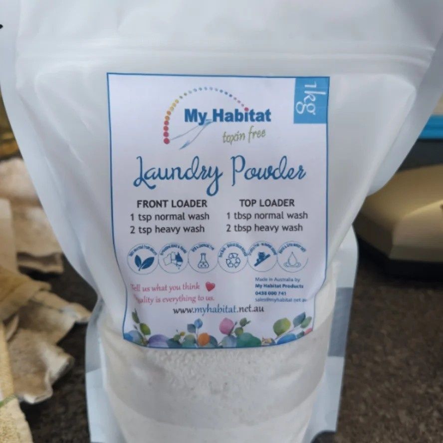 Laundry Powder Bag, White, with Dosage Instructions for Front and Top Loaders — My Habitat Products in Malanda, QLD