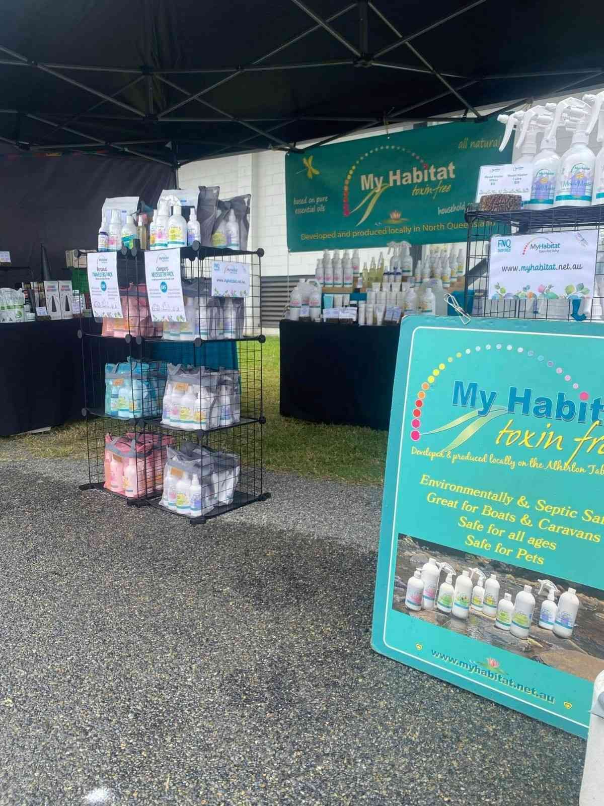A Product Display Booth for My Habitat with Various Cleaning Products — My Habitat Products in Malanda, QLD