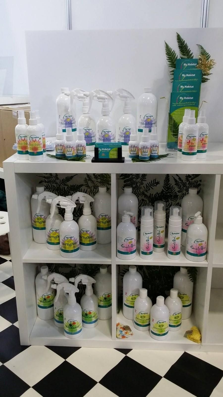 Display of Cleaning Products on White Shelves — My Habitat Products in Malanda, QLD