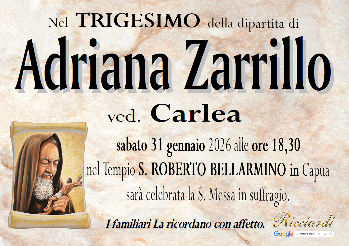necrologio Adriana Zarrillo
