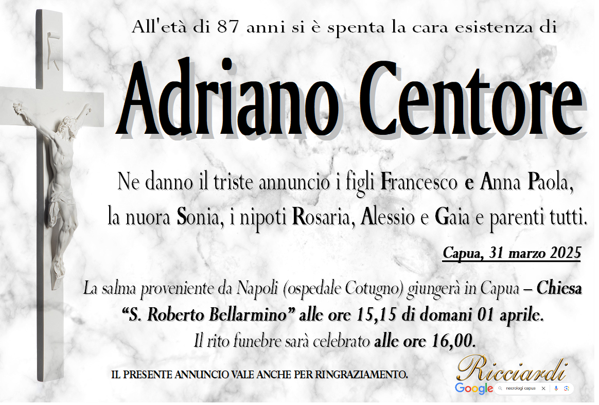 necrologio Adriano Centore