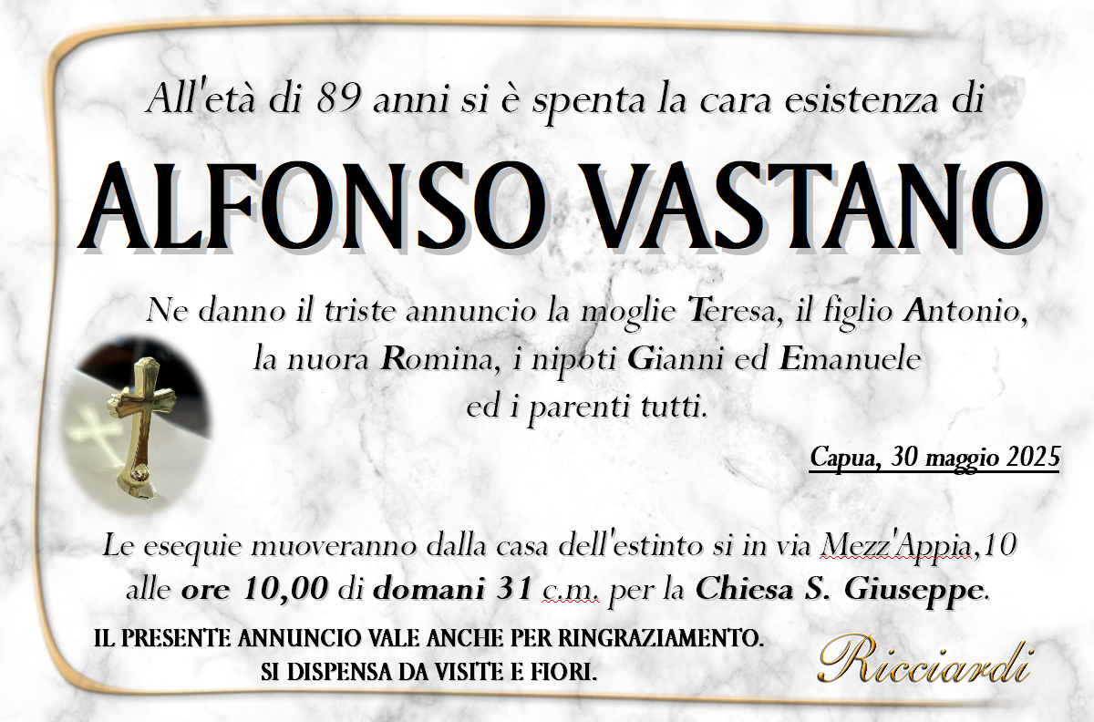 necrologio ALFONSO VASTANO