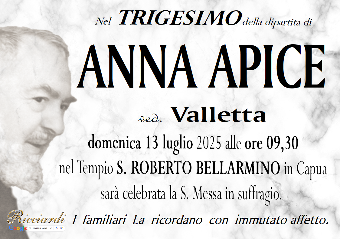 necrologio ANNA APICE