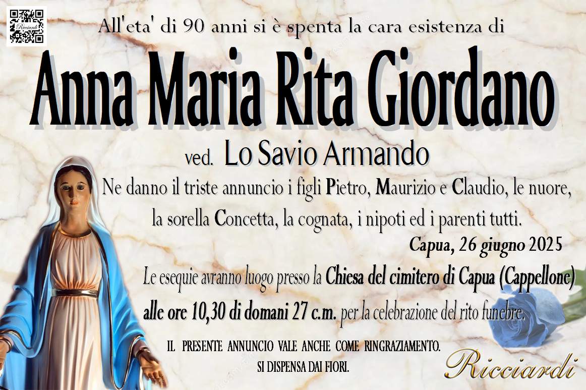 necrologio Anna Maria Rita Giordano
