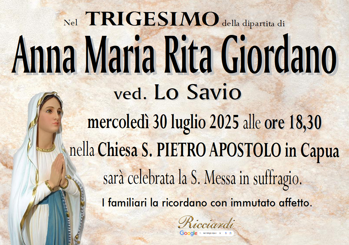 necrologio Anna Maria Rita Giordano