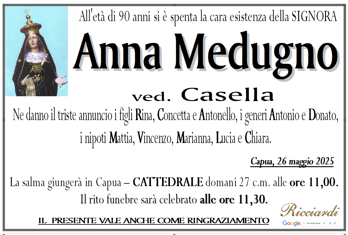 necrologio Anna Medugno
