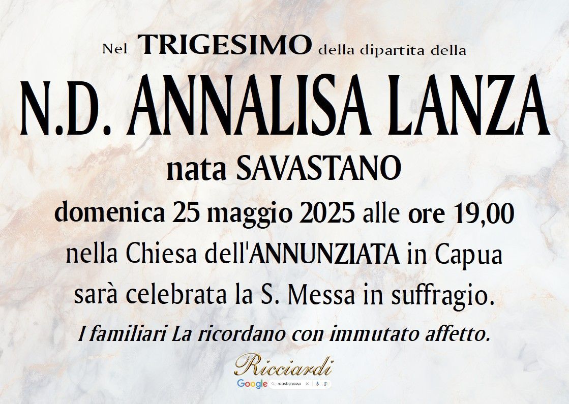 necrologio N.D. ANNALISA LANZA