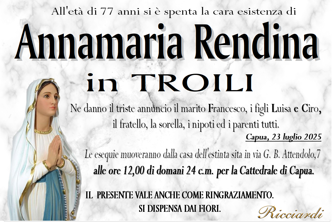 necrologio Annamaria Rendina