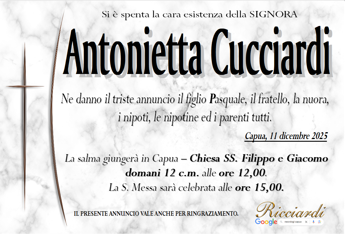 necrologio Antonietta Cucciardi